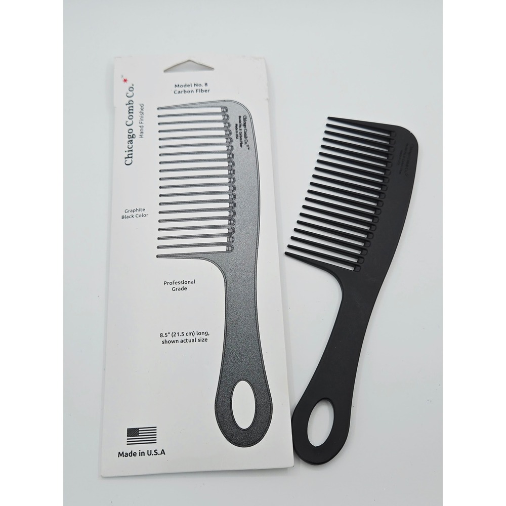 Chicago Comb Co Model No. 8 Carbon Fiber Comb Graphite Black Detangling 8.5" New